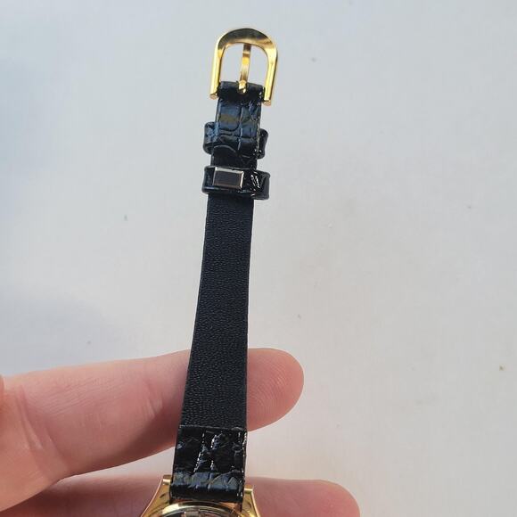 Citizen Womens Watch Gold Dial Gold Tone Black Leather Quartz Day Date Japan main image 8